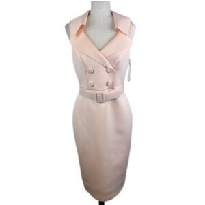 Badgley Mischka Scuba Pale Pink‎ Double Breasted Bodycon Belted Dress Size 10